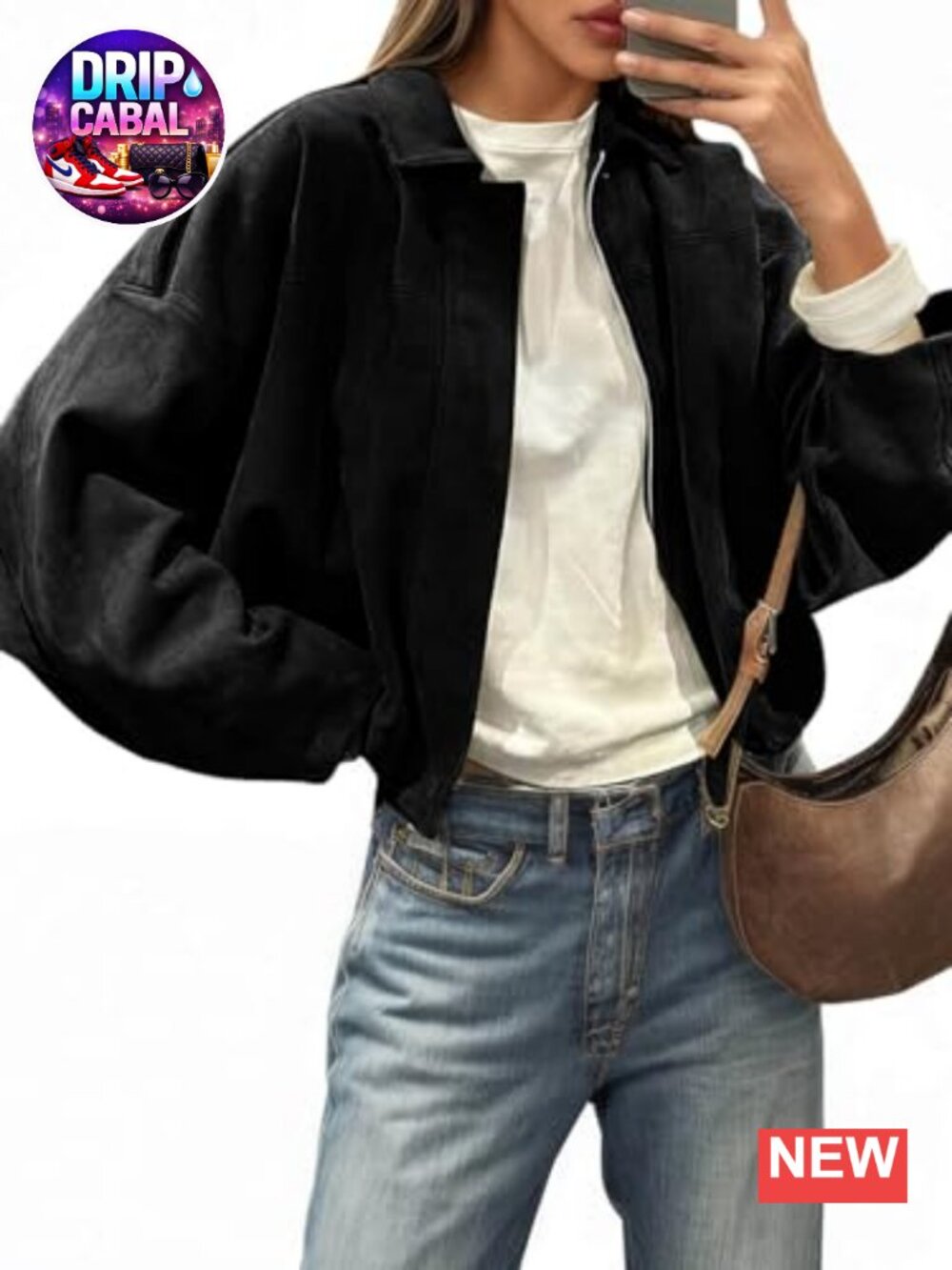 Womens Faux Suede Bomber Jacket Oversized Cropped Zip Up Casual Coat